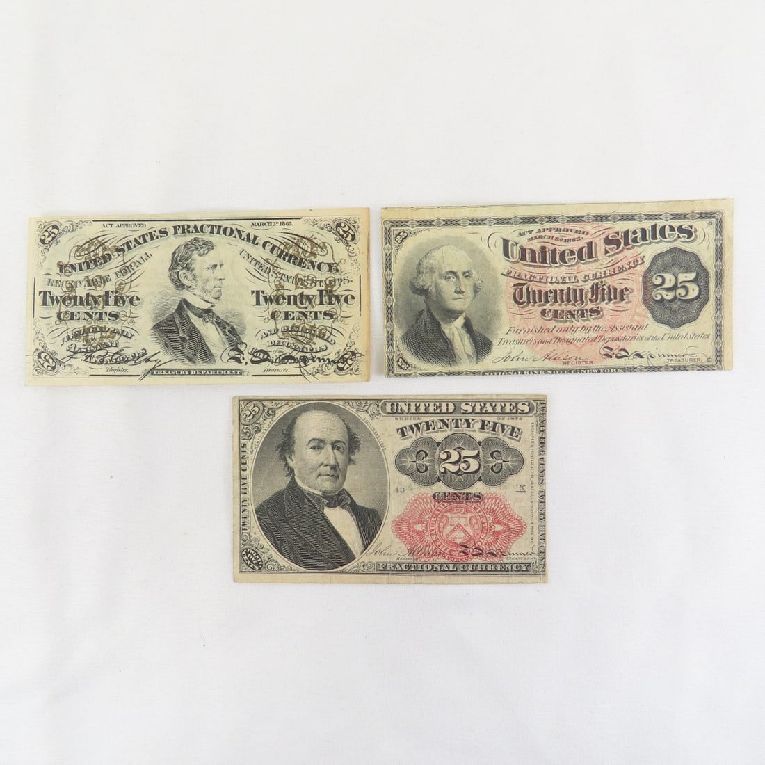 3 Different US 25 Cent Fractional Currency Notes (1 of 7)