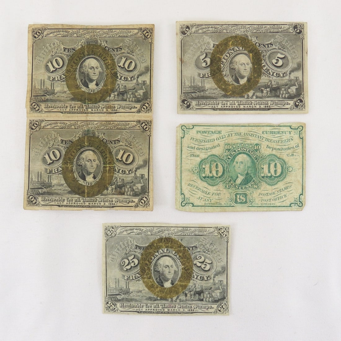 5 US Fractional Currency Notes 25, 10, & 5 Cent (1 of 10)
