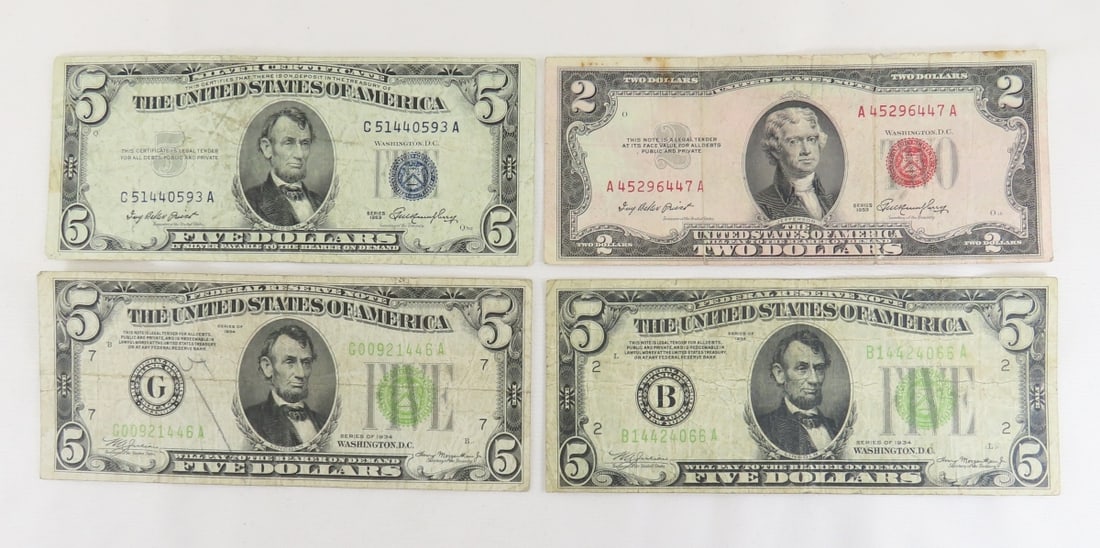 1953 $5 Silver Cert, 2 1934 $5 Fed Res Notes (1 of 20)