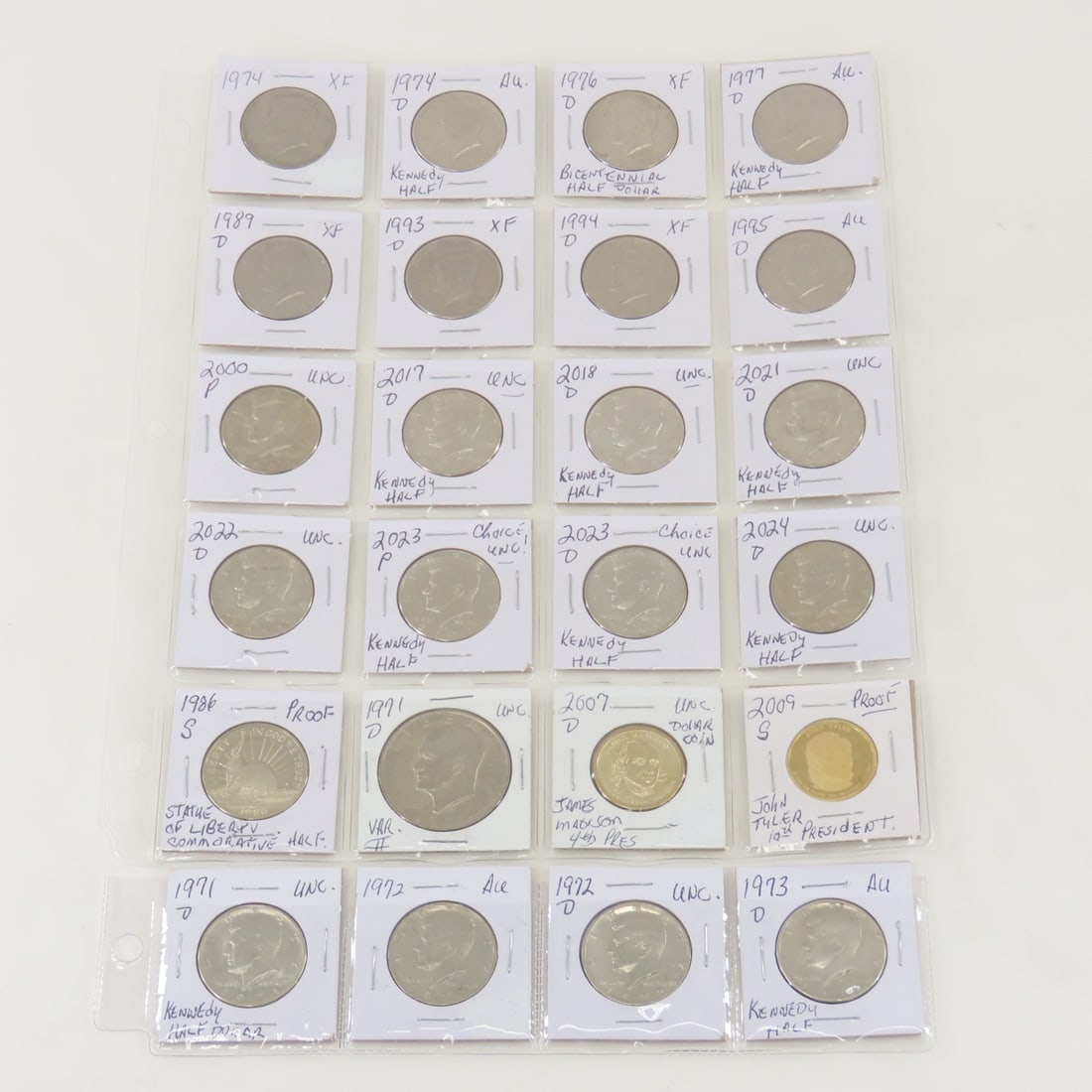 20 Kennedy 50c, 1986 S Proof Liberty 50c, Ike $1: 20 Kennedy 50c, 1986 S Proof Liberty 50c, Ike $1 - 2 Presidential dollars Photos are part of description. Please ask questions and read terms & conditions before bidding.