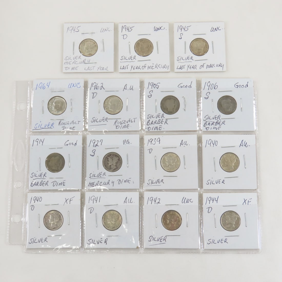 15 Silver Dimes, 3 Barber, 10 Mercury &2 Roosevelt (1 of 17)