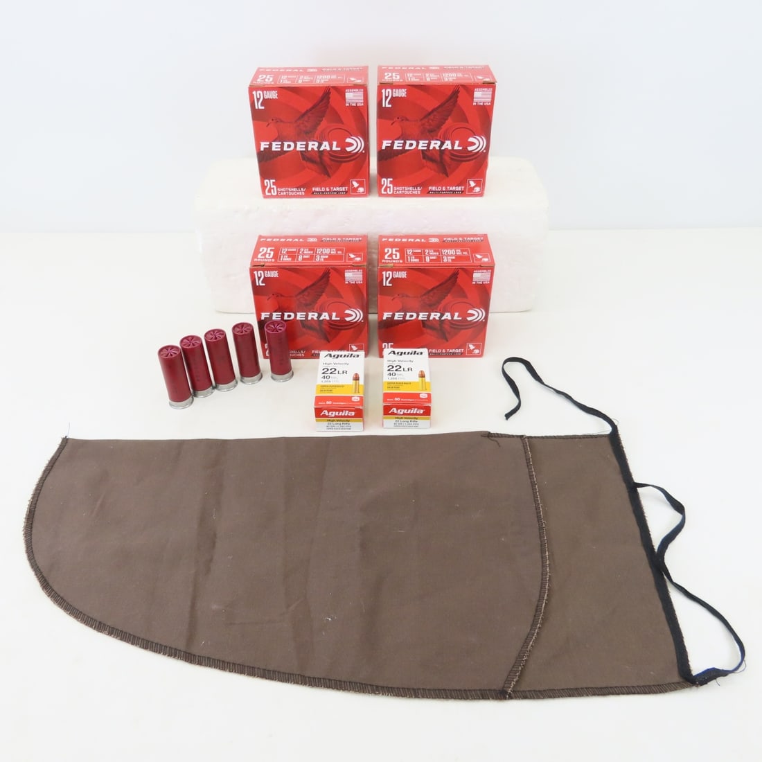 100 rds Federal 12 Gauge, 100 rds Aguila .22 LR: 100 rds Federal 12 Gauge, 100 rds Aguila .22 LR - 12 Gauge 8 Shot 2 3/4" -- 40 GR Long Rifle -- 5 rds Federal Field & Range Photos are part of description. Please ask questions and read terms & condit