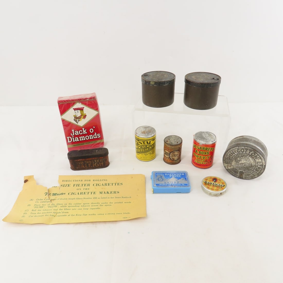 Vintage snuff cans, 2 full, other tobacco items (1 of 15)