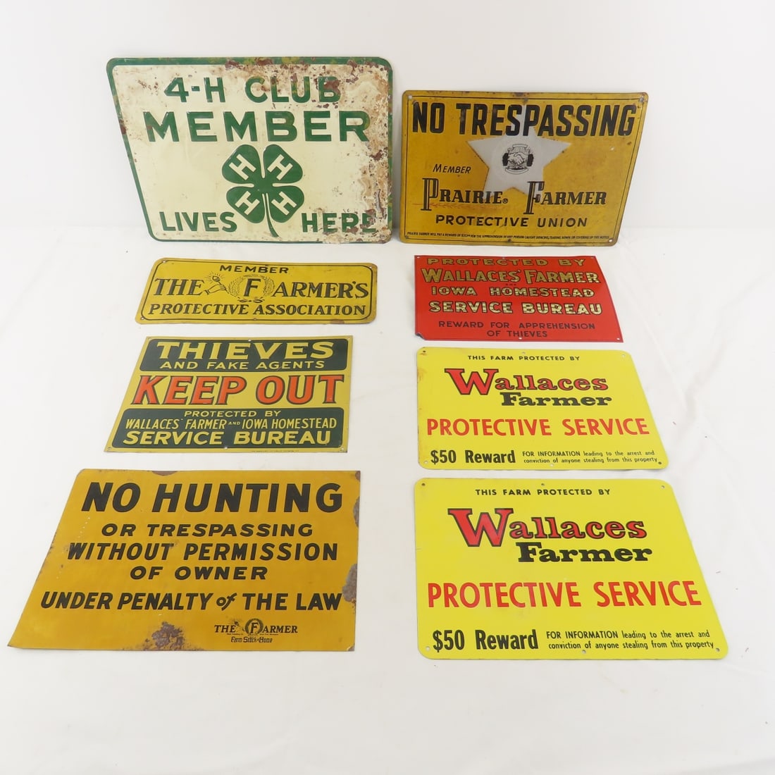 8 Vintage Farming Related Metal Signs: 8 Vintage Farming Related Metal Signs - Photos are part of description. Please ask questions and read terms & conditions before bidding.