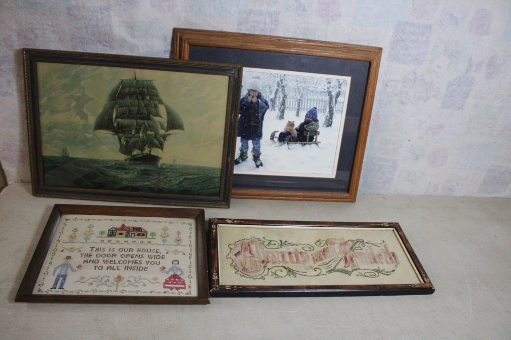 2 Framed Needle Points & 2 Framed Prints (1 of 20)
