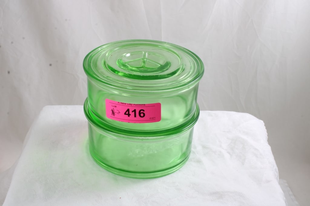 Uranium Glass Round Stacking Refrigerator Jar (1 of 11)