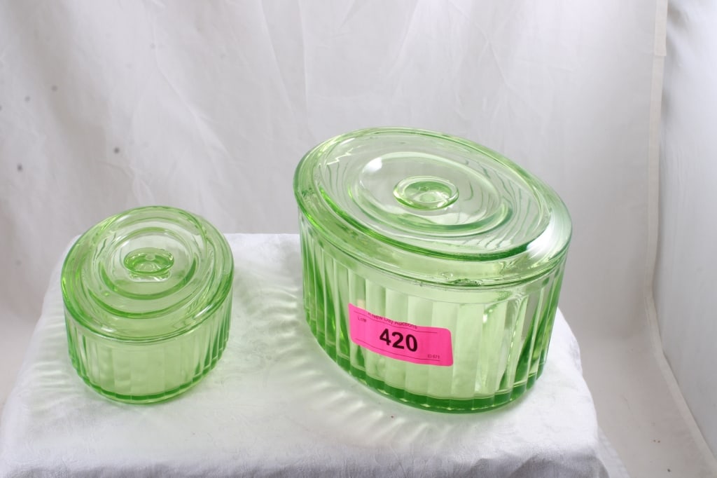 2 Uranium Glass Oval Jars w/Lids (1 of 16)