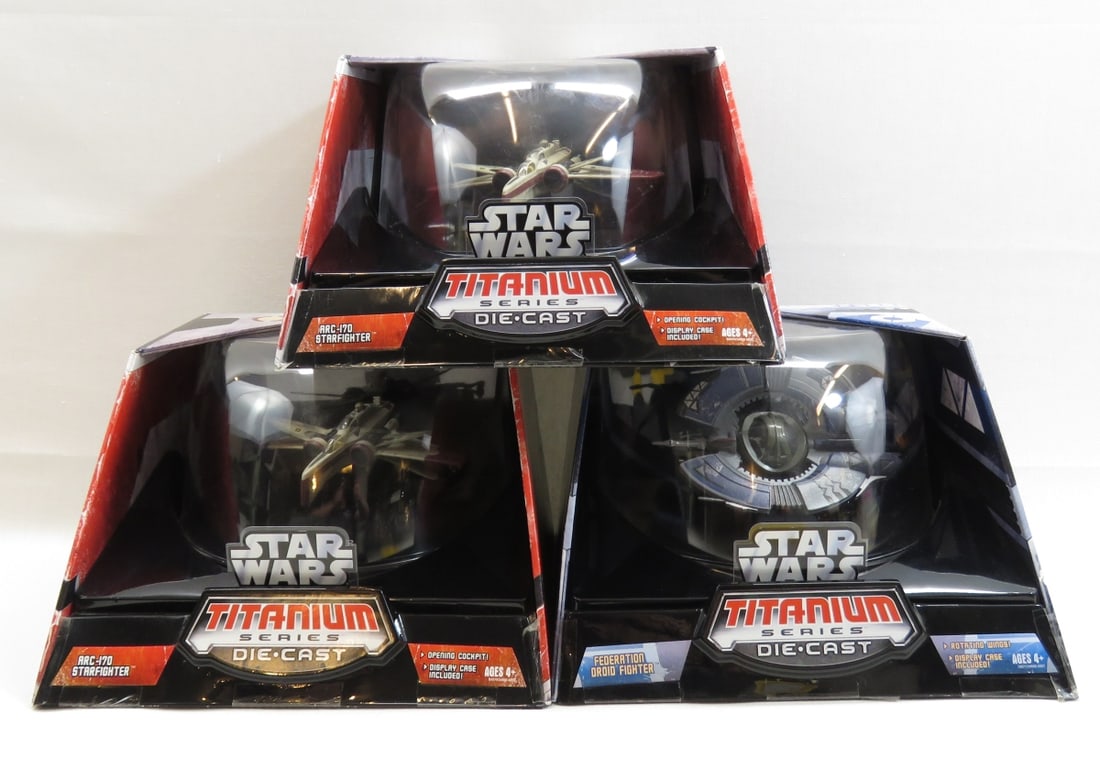 Star Wars Hasbro Titanium Die-Cast Series Ships: Star Wars Hasbro Titanium Die-Cast Series Ships - Please ask questions and read terms & conditions before bidding. Photos are part of description- Live Auctioneers only shows 20 photos per lot, if the