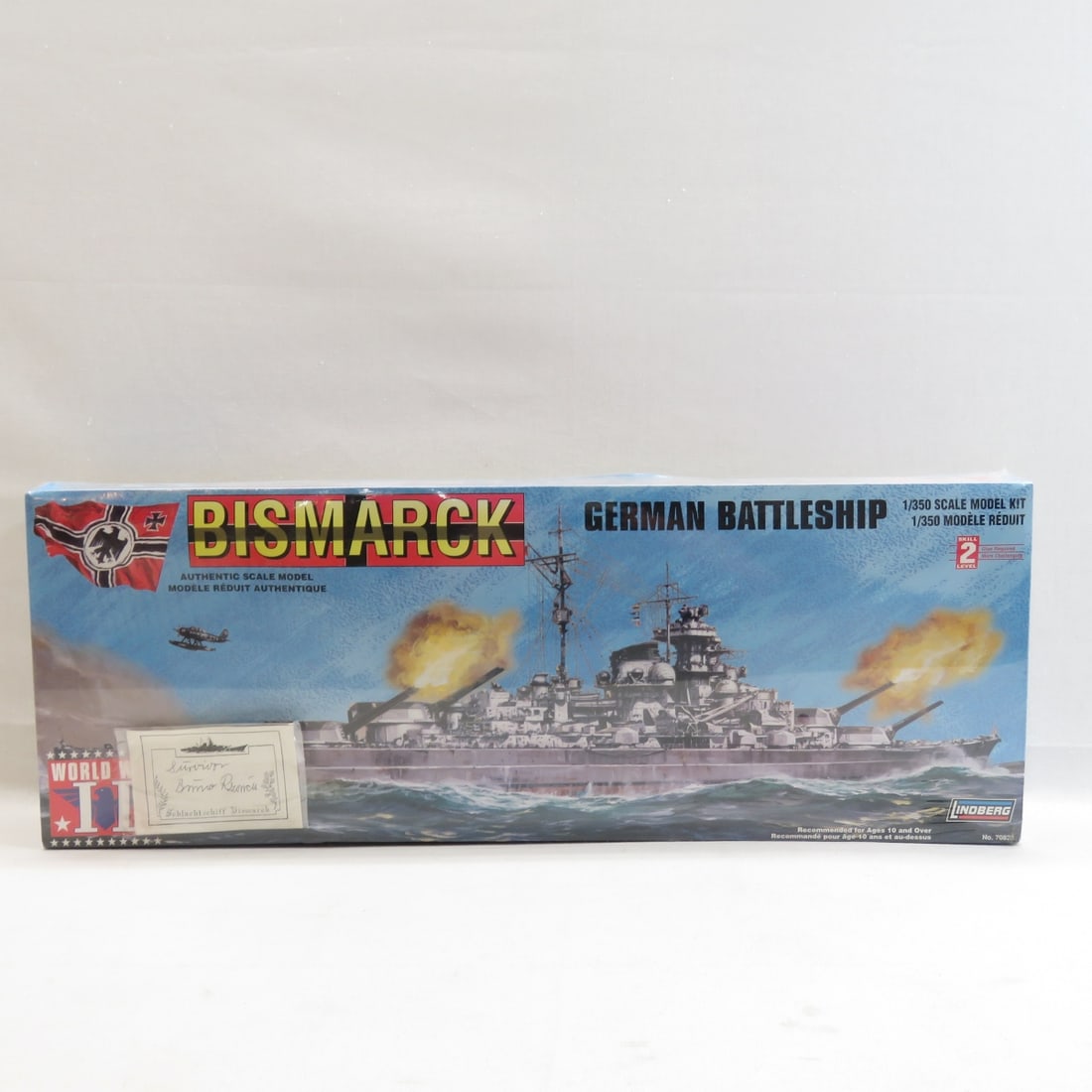Lindberg Bismark German Battleship w/AUTO: Lindberg Bismark German Battleship w/AUTO - Sealed kit. Signed by a survivor of the battleship. 1/350 Scale. Some box wear. Please ask questions and read terms & conditions before bidding. Photos are 