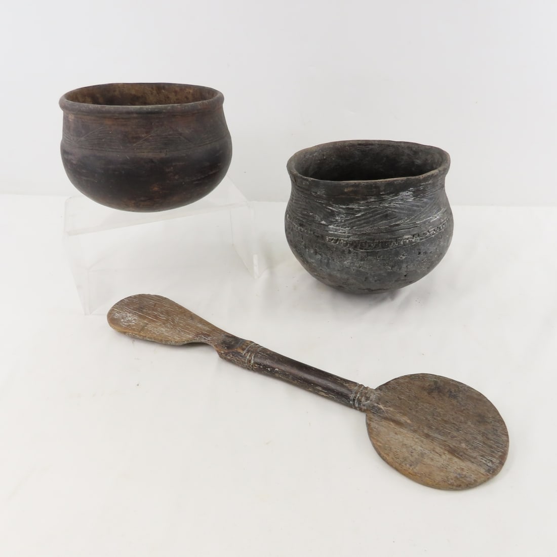 2 Nigerian Clay Nupe Cooking Bowls & African Spoon (1 of 19)