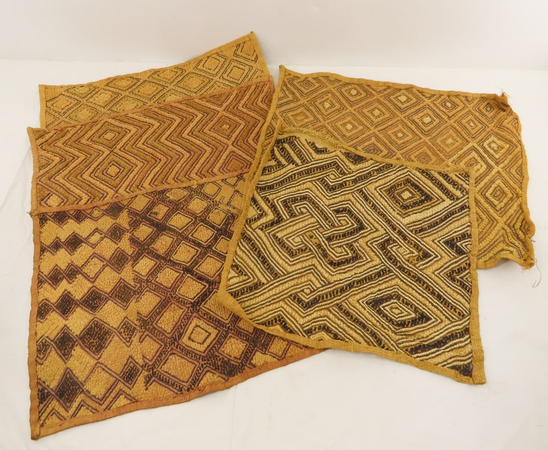 5 Pieces Congolese Raffia Palm Leaf Kuba Cloth (1 of 17)