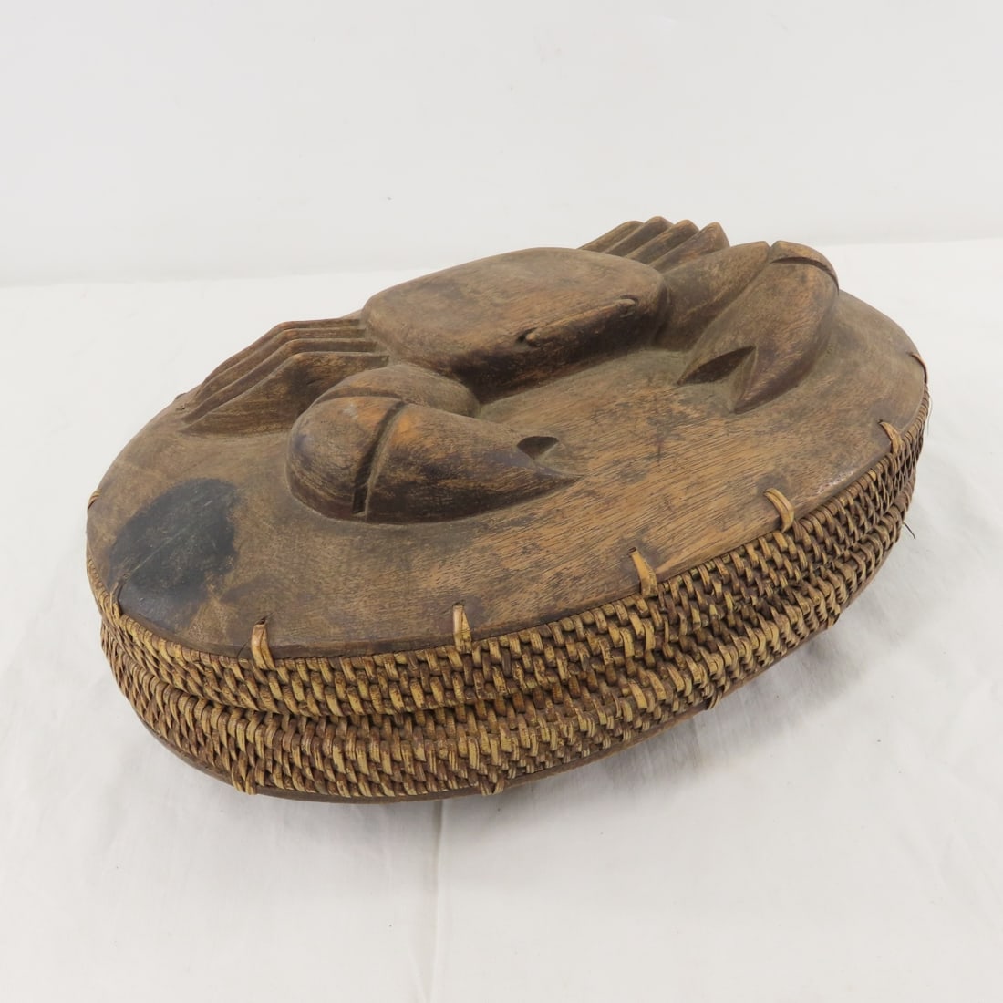 Indonesian Lombok Carved Wood & Woven Reed Basket (1 of 12)