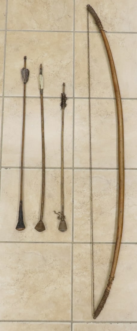 Handmade African Bow & 3 Blunt Wood Tip Arrows (1 of 19)