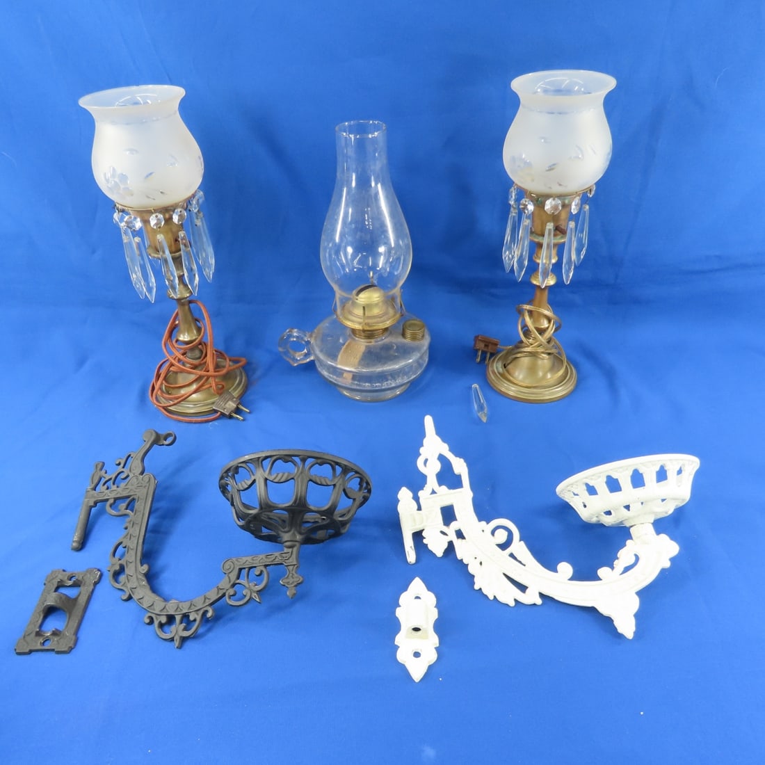 Antique Brass Boudoir Lamps w/ Etched Glass & more (1 of 19)