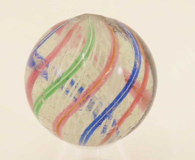 White Latticino German Swirl Handmade Marble: White Latticino German Swirl Handmade Marble - 1 3/4" Marble, nice condition. Lot Size 3x3x3" 1lbPhotos are part of description. Please ask questions and read terms & conditions before bidding.