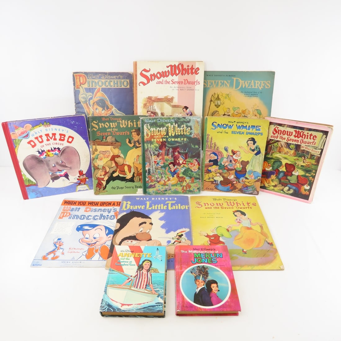 18 Disney Story Books and More: 18 Disney Story Books and More - 1) "Brave Little Tailor" 972 soft cover 13 x 9.5", 2) 1938 "Snow White" 925 soft cover, 3) "Snow White" hard cover from Great Britain, 4) 1938 Whitman "Snow White" sof