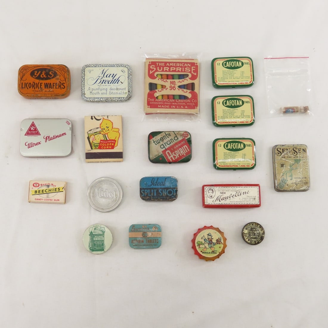 Vintage medicine tins, crayon box, condom tin (1 of 14)