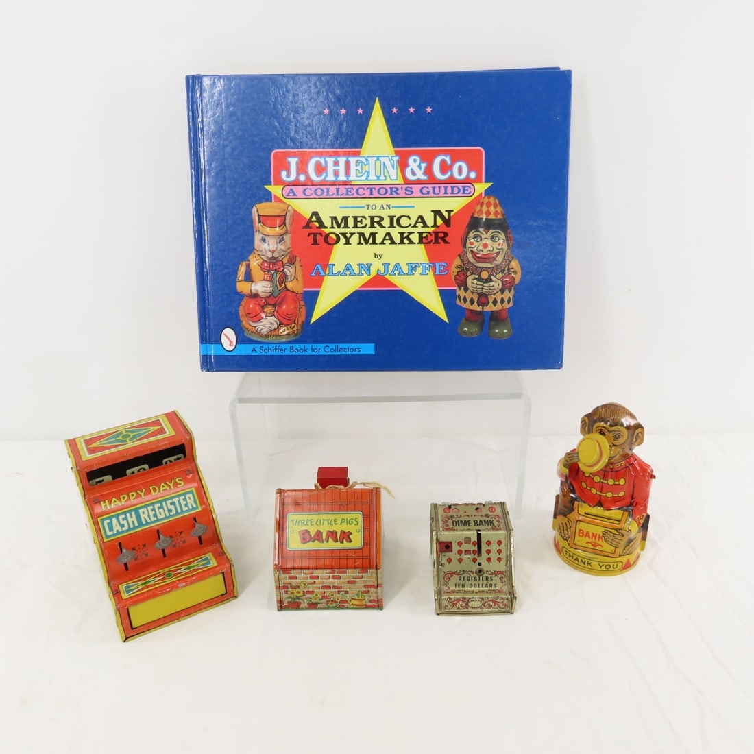 4 Vintage Tin Litho J. Chein Banks, Book & more (1 of 20)