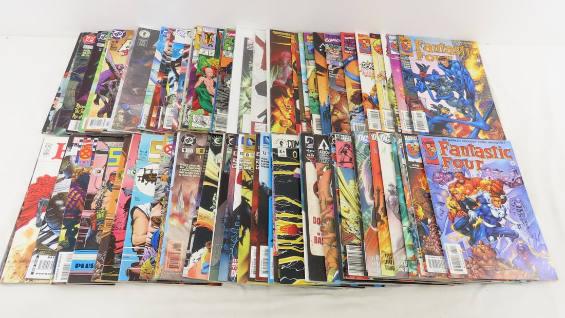 80 Marvel & DC Comics, Mosaic, Conan & more: 80 Marvel & DC Comics, Mosaic, Conan & more - Fantastic Four, Alladin, Thunderbolts, Spider-Man, Droids, Thor, Squadron Supreme & more, 12 x 8 x 7", 12 lbsPhotos are part of description. Please ask qu