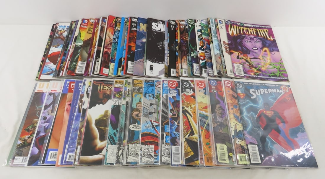 80 Marvel & DC Comics, Titans, Superman & more: 80 Marvel & DC Comics, Titans, Superman & more - Tek World, Witchfire, Justice League America, Nightwing & more, 12 x 8 x 8", 12 lbsPhotos are part of description. Please ask questions and read terms