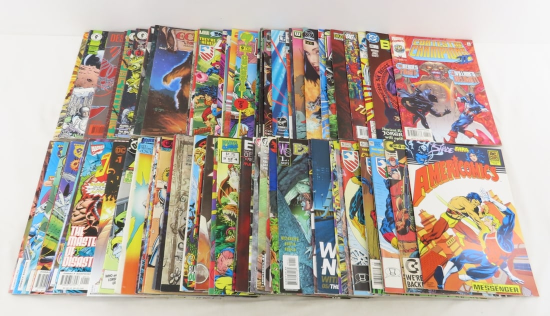 80 Marvel & DC Comics, Mutant X, Crusaders & more: 80 Marvel & DC Comics, Mutant X, Crusaders & more - Q-Unit, Lone, Justice League America, X-Patrol & more, 12 x 8 x 7", 12 lbsPhotos are part of description. Please ask questions and read terms & cond