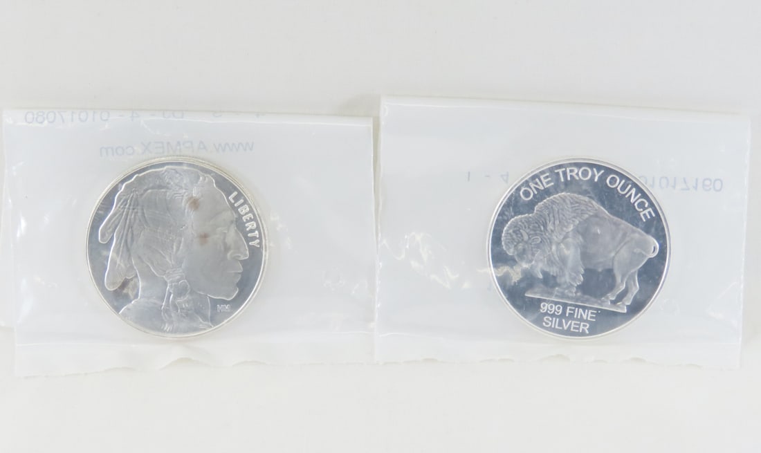 2 1ozt .999 Silver Buffalo Rounds (1 of 5)