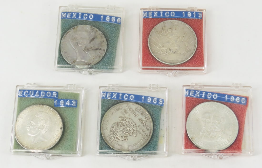 4 Mexico Silver Pesos 1866, 1913, 1953, 1960 (1 of 6)