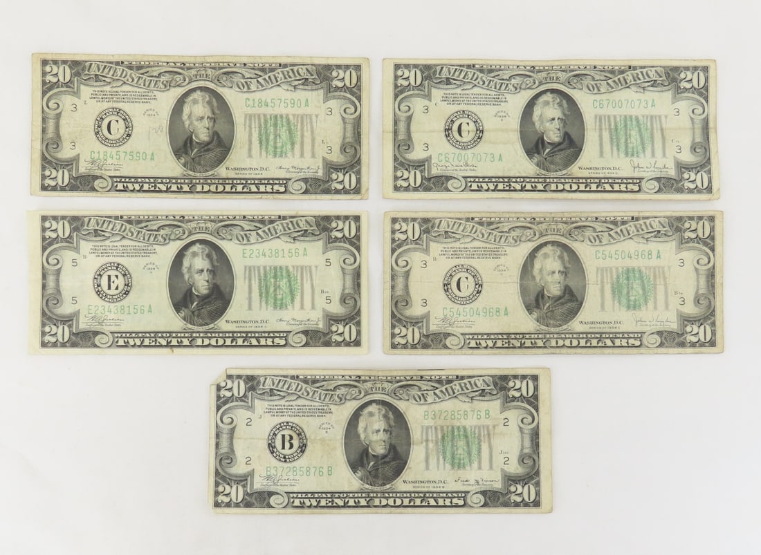 5 1934 $20 US Federal Reserve Notes (1 of 11)