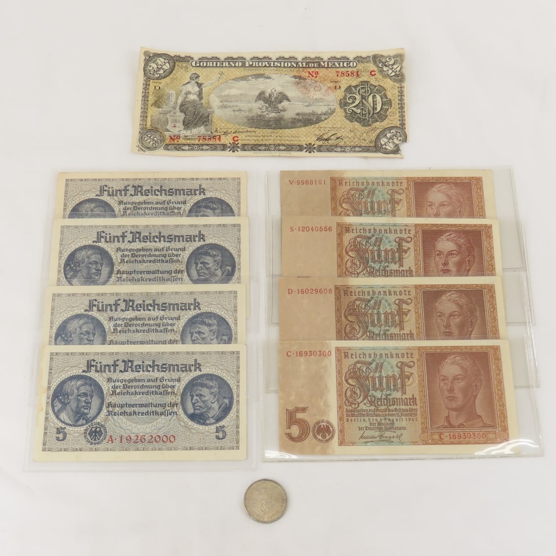 1938A German 2 Mark Silver Coin & WW2 German notes (1 of 13)