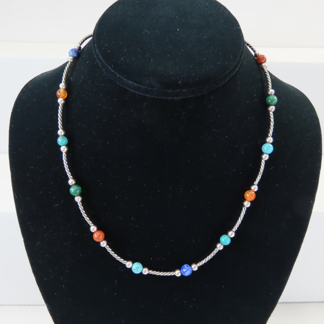 Carolyn Pollack Sterling Multi Bead Necklace: Carolyn Pollack Sterling Multi Bead Necklace - 9.9 grams total weight, Lot size : 3 x 3 x 3" Photos are part of description, Live Auctioneers only displays the 1st 20 photos per lot. Please ask questi