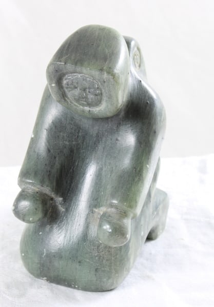 Inuit Carved Eskimo Sculpture Artist Signed DiMu: Inuit Carved Eskimo Sculpture Artist Signed DiMu - Lot Size is 5" x 4" x 2". 2 Lbs. Photos are part of description (Live Auctioneers only shows up to 20). Please ask questions and read terms &