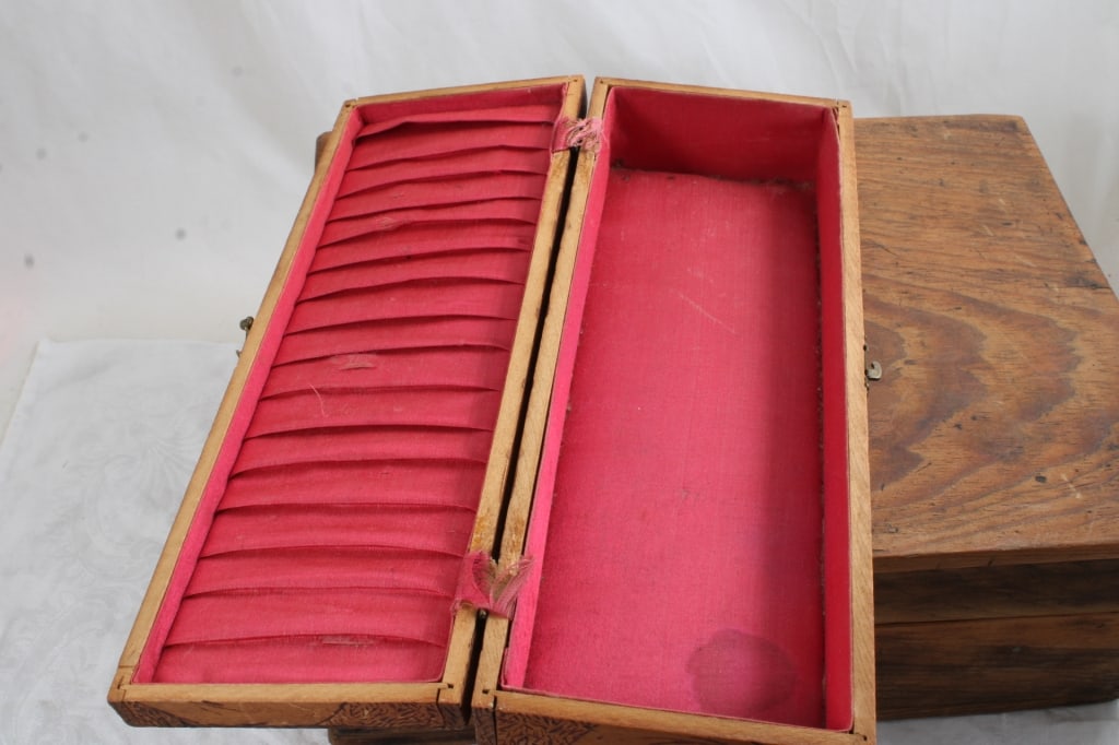 Wood Writing Desk, Flemish Floral Embossed Box and - 13