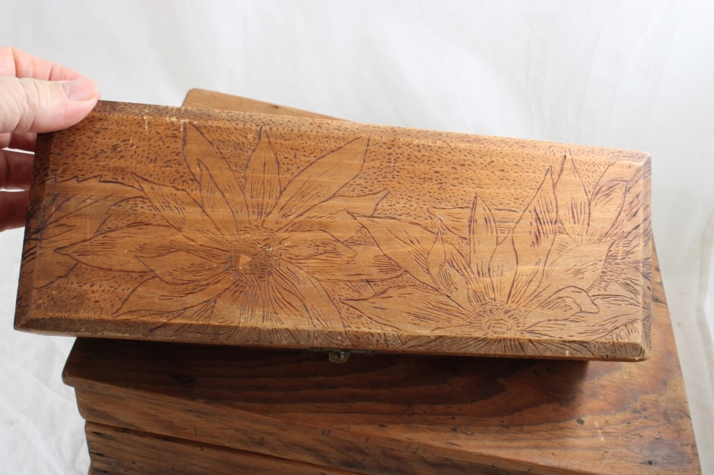 Wood Writing Desk, Flemish Floral Embossed Box and - 6