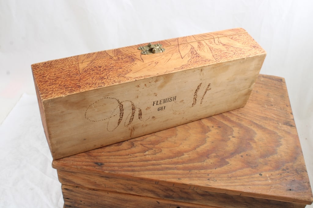 Wood Writing Desk, Flemish Floral Embossed Box and - 7