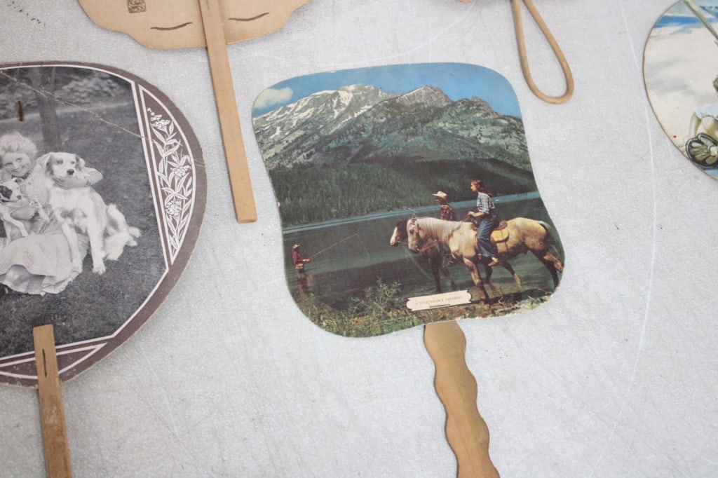 8 Antique Advertising Funeral Fans - 16