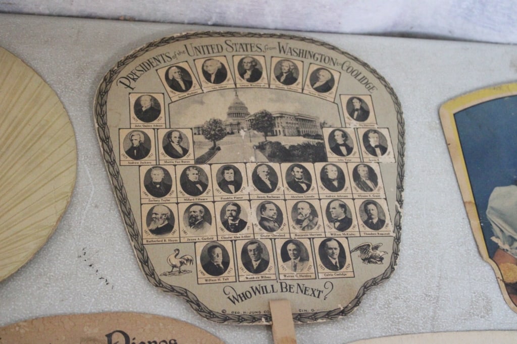 8 Antique Advertising Funeral Fans - 4