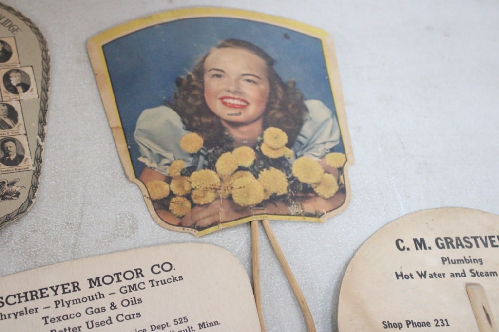 8 Antique Advertising Funeral Fans - 8