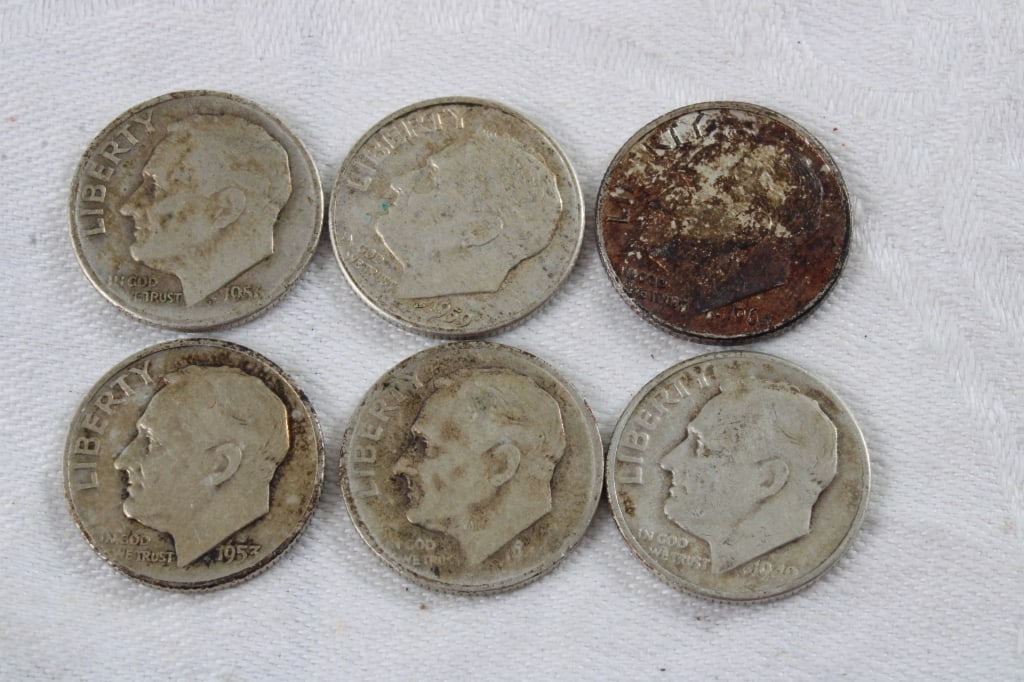 6 Roosevelt Silver Dimes: 6 Roosevelt Silver Dimes - 1 Oz. Lot Size 2" Diameter Photos are part of description (Live Auctioneers only shows up to 20). Please ask questions and read terms & conditions before bidding. 