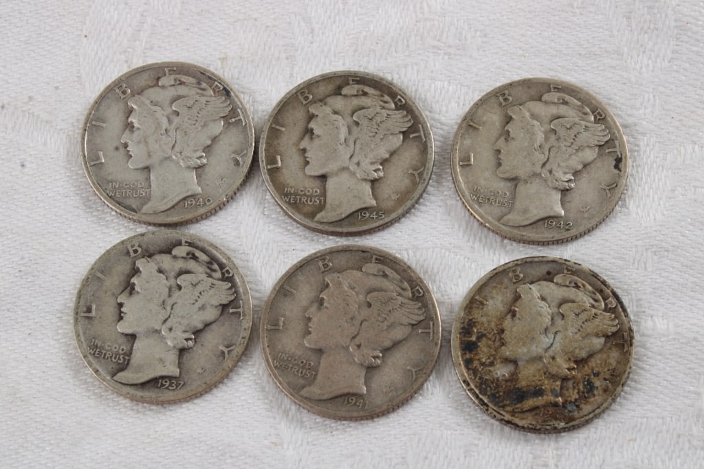 6 Mercury Silver Dimes (1 of 13)