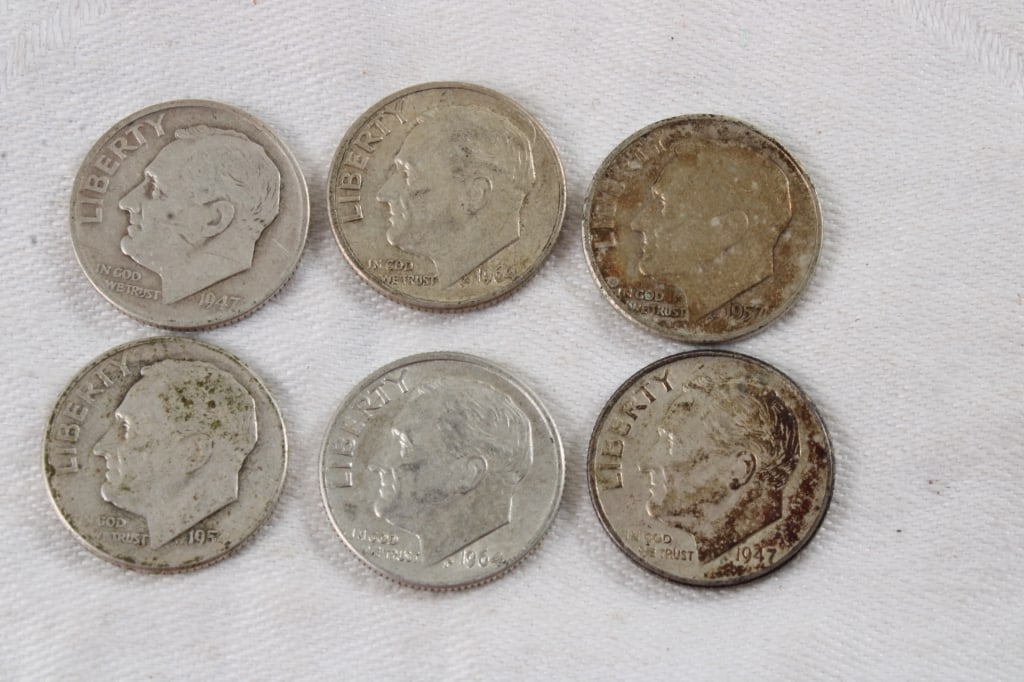 6 Roosevelt Silver Dimes (1 of 13)
