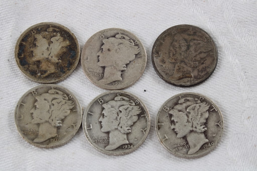 6 Mercury Silver Dimes (1 of 13)