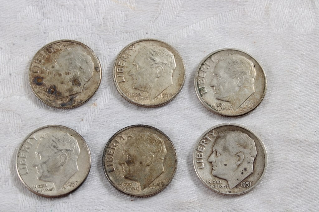 6 Roosevelt Silver Dimes (1 of 13)