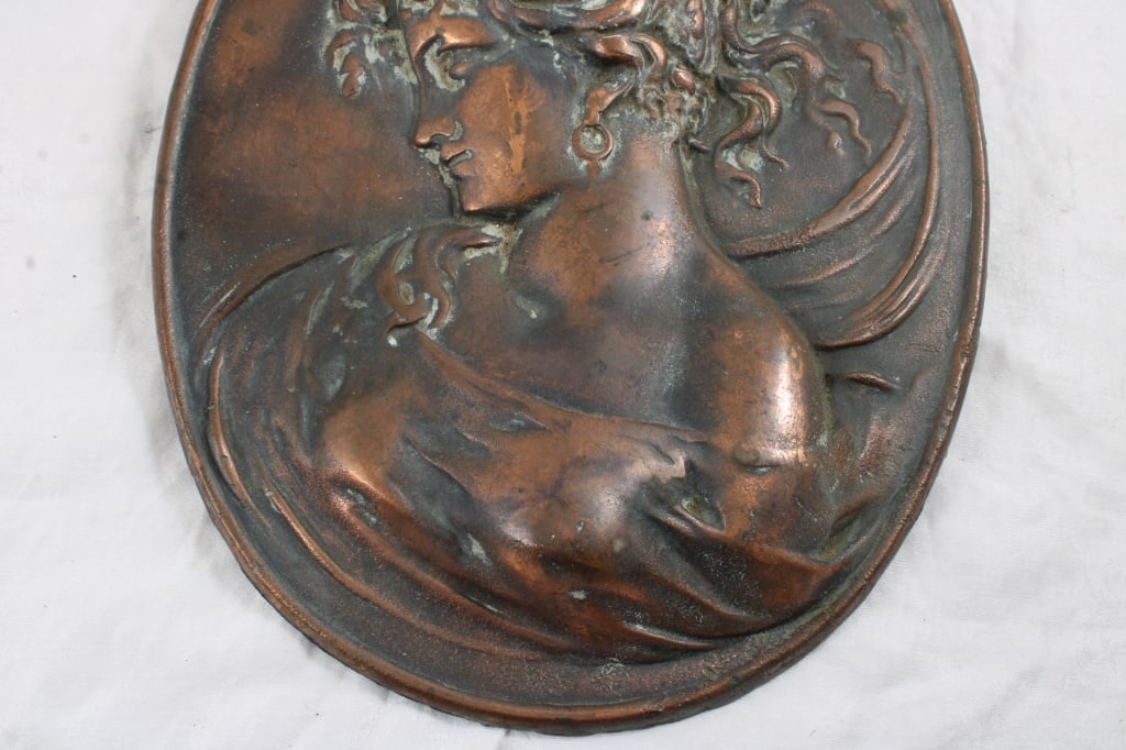 Victorian Art Nouveau Lady Bronze Wall Plaque - 3