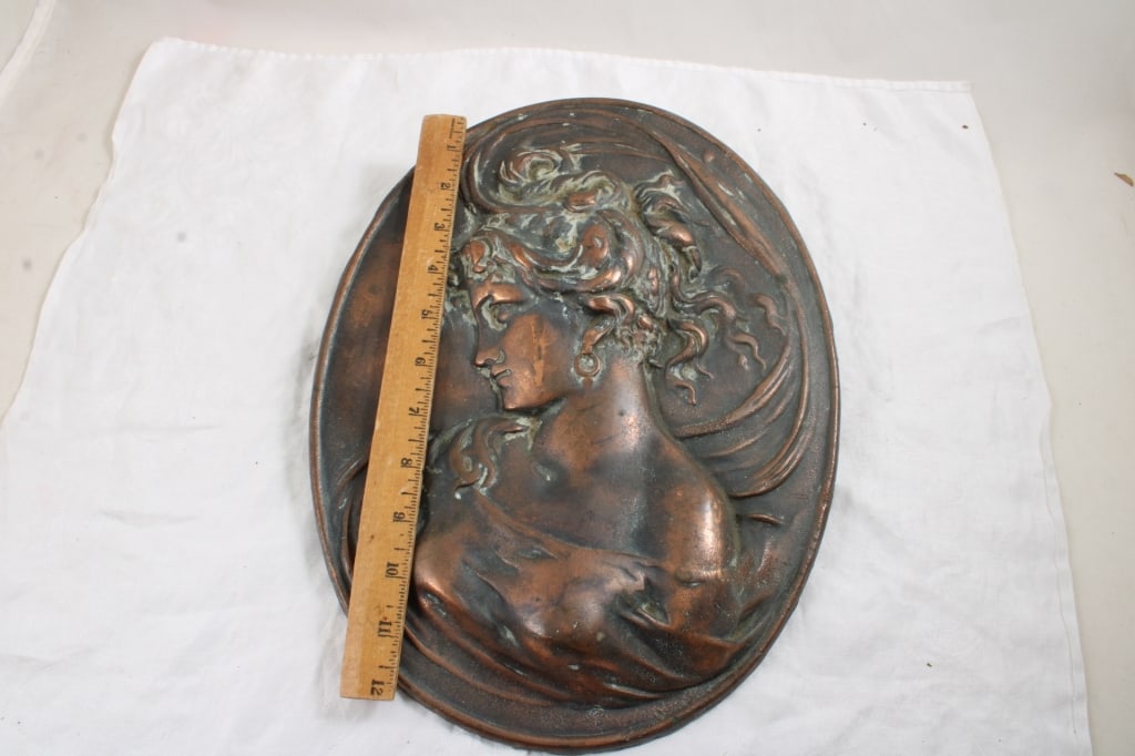 Victorian Art Nouveau Lady Bronze Wall Plaque - 5