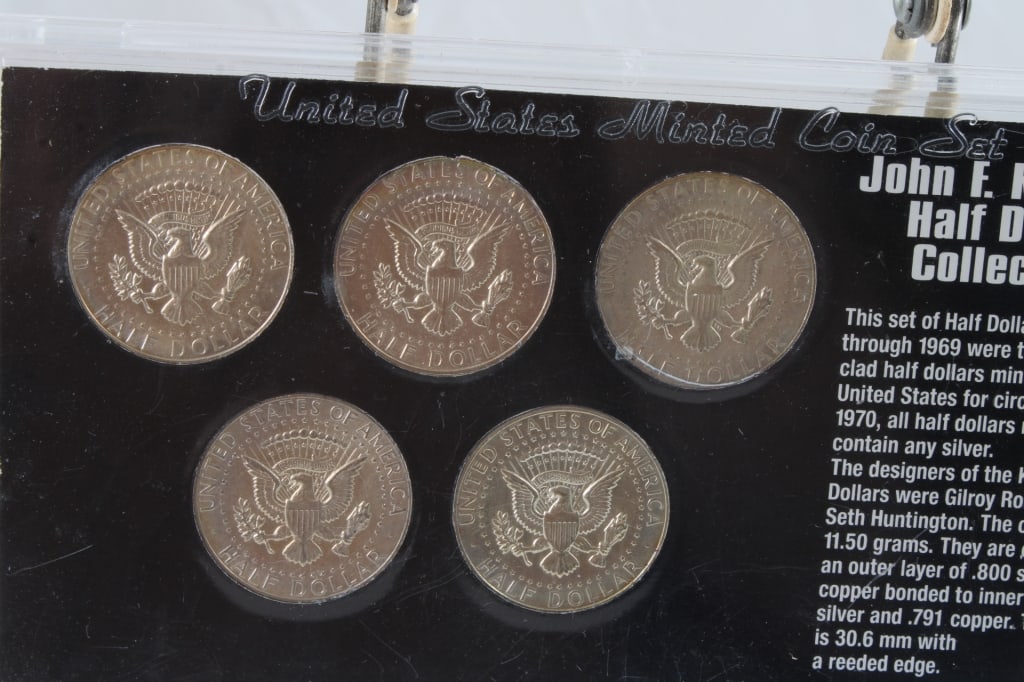 Set of 5 Kennedy Half Dollars Encased - 8