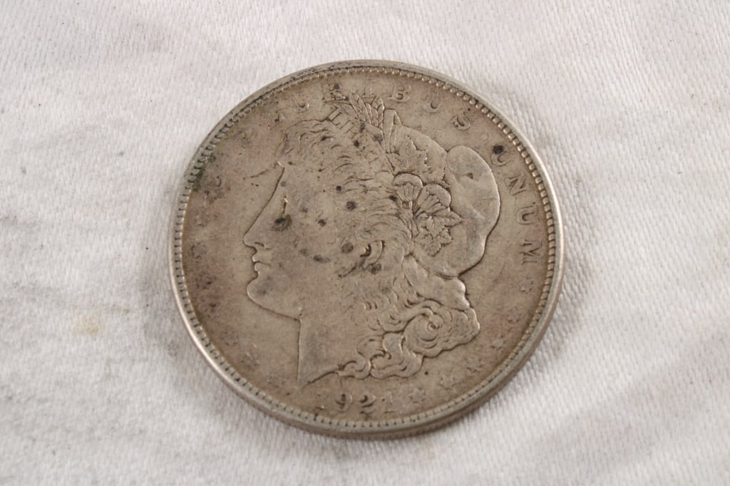 1921 Morgan Silver Dollar: 1921 Morgan Silver Dollar - 3 oz. 1.5" Diameter. Photos are part of description (Live Auctioneers only shows up to 20). Please ask questions and read terms & conditions before bidding. 