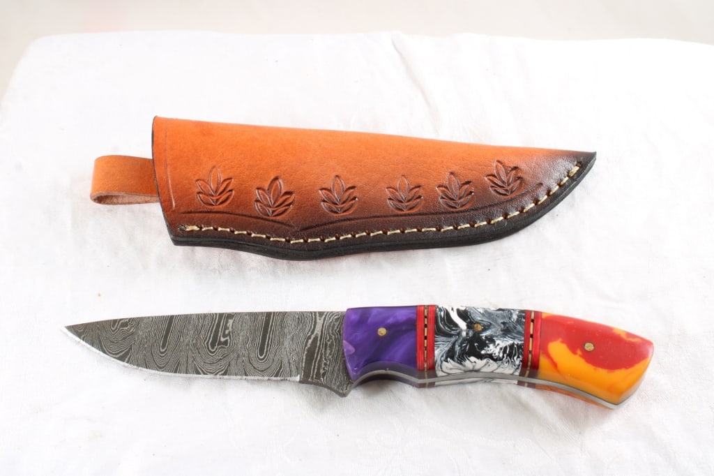 Custom Made Damascus Knife in Leather Sheath (1 of 10)