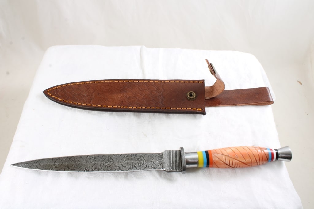 Custom Made Damascus Dagger in Sheath (1 of 12)