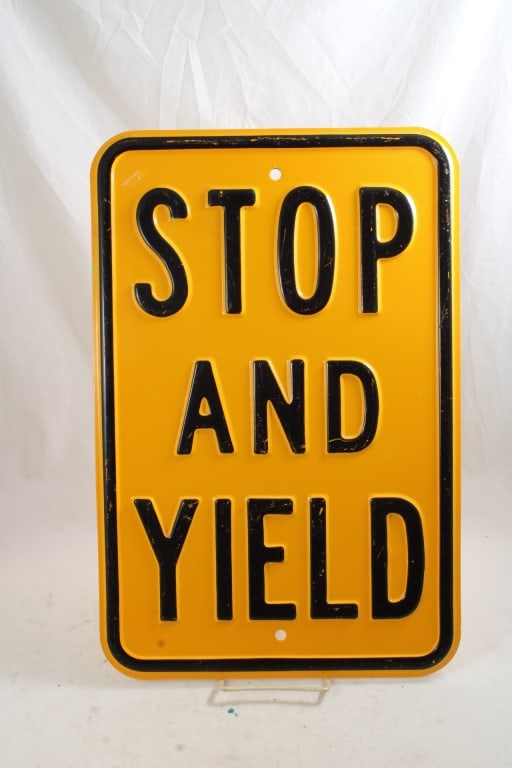 Embossed Vintage Stop and Yield Road Steel Sign (1 of 6)