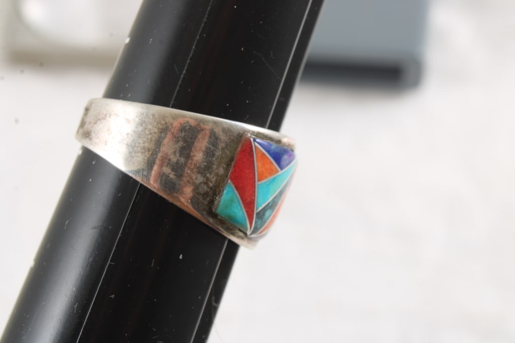 Native American Sterling Silver Gemstone Ring - 7